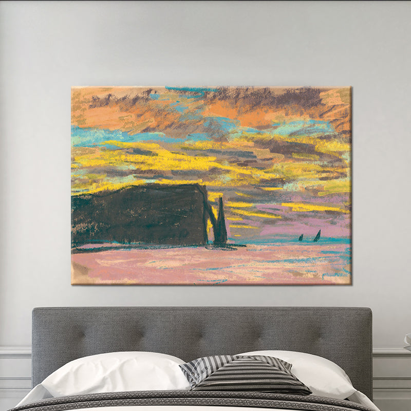 Modern Scenery Canvas Art Yellow Beach with Evening Glow View Wall Decor for Living Room