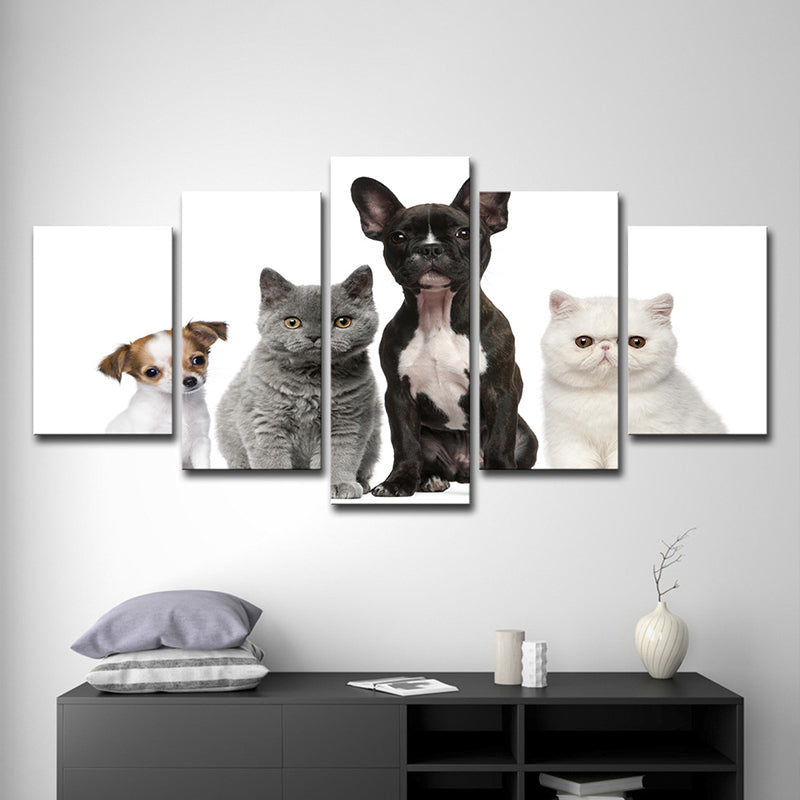 Photo Printed Pets Wall Art for Living Room, Black-Grey-White, Multi-Piece