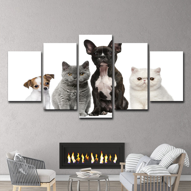 Photo Printed Pets Wall Art for Living Room, Black-Grey-White, Multi-Piece