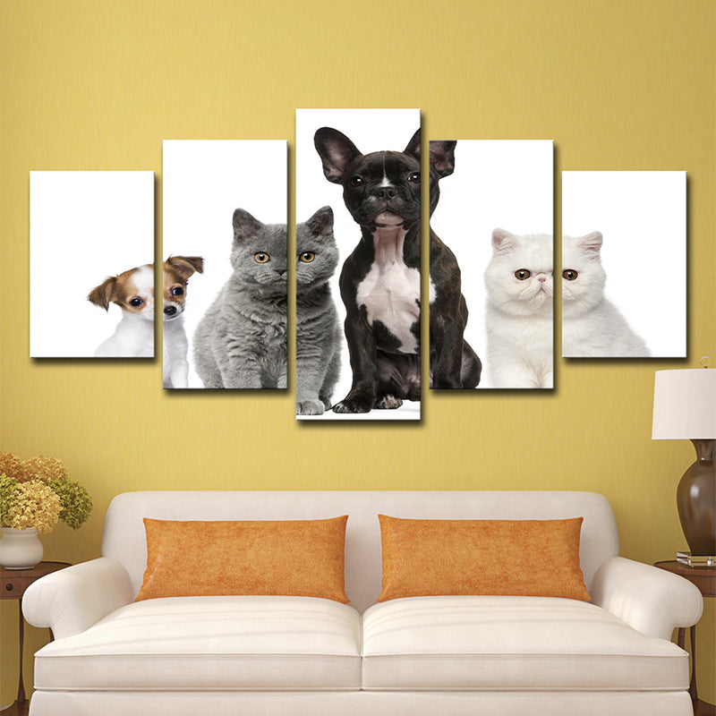 Photo Printed Pets Wall Art for Living Room, Black-Grey-White, Multi-Piece