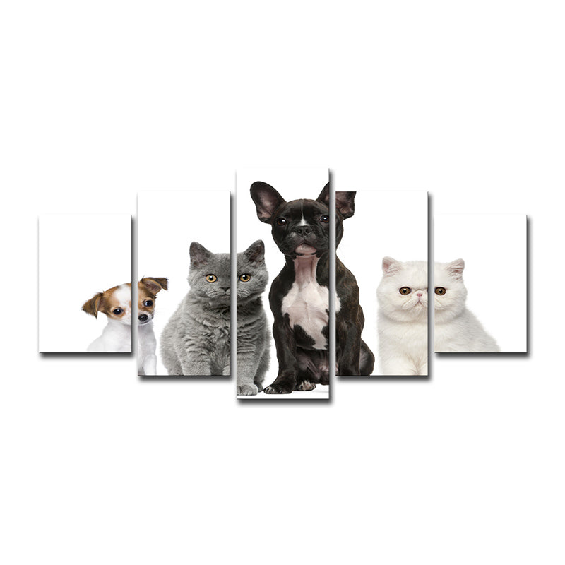 Photo Printed Pets Wall Art for Living Room, Black-Grey-White, Multi-Piece