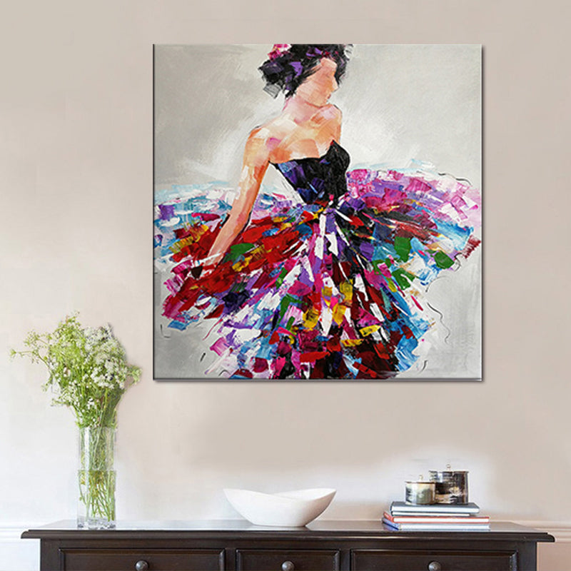 Red Gypsy Woman Oil Painting Textured Modernist Living Room Canvas Wall Art Print