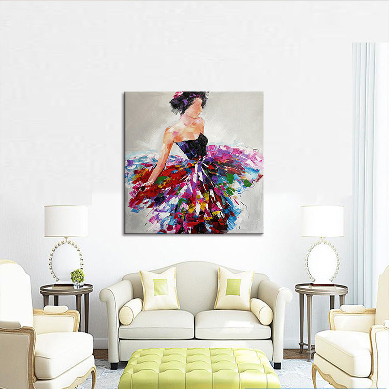 Red Gypsy Woman Oil Painting Textured Modernist Living Room Canvas Wall Art Print