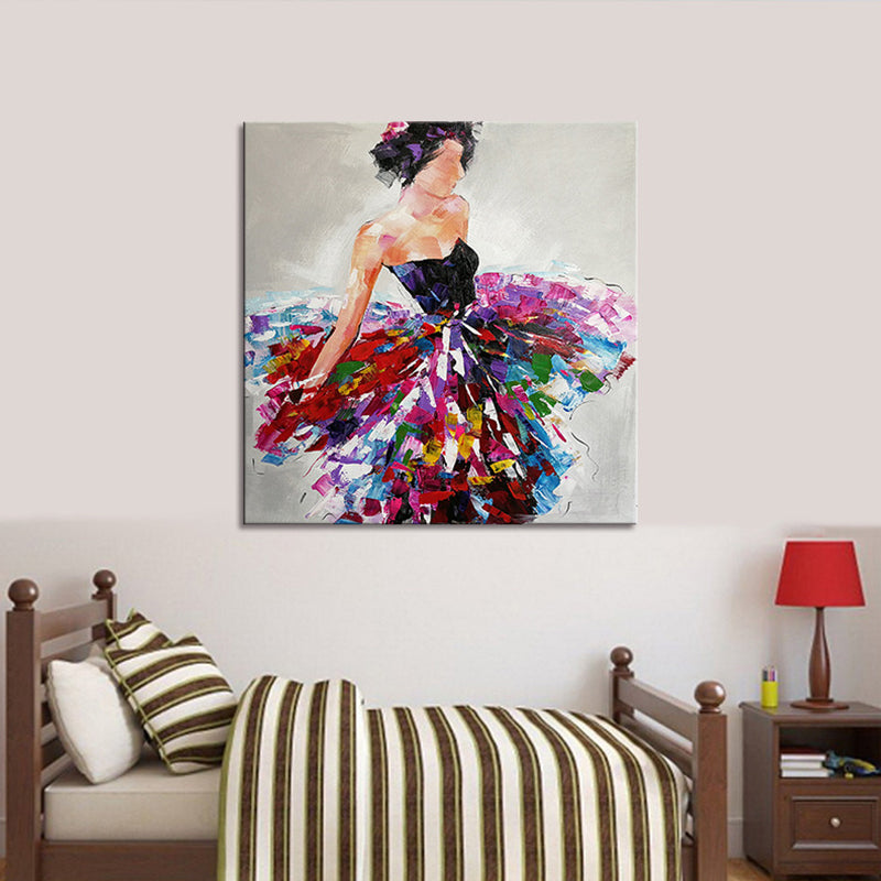 Red Gypsy Woman Oil Painting Textured Modernist Living Room Canvas Wall Art Print