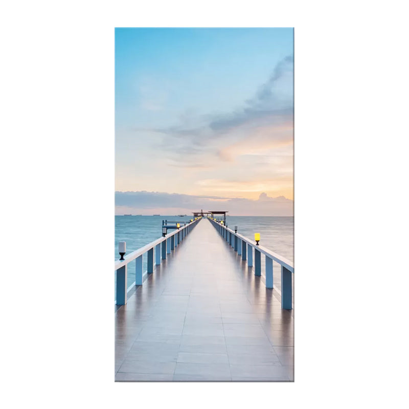 Photography Modern Wall Art with Straight Bridge to the Sea Pattern in Brown-Blue