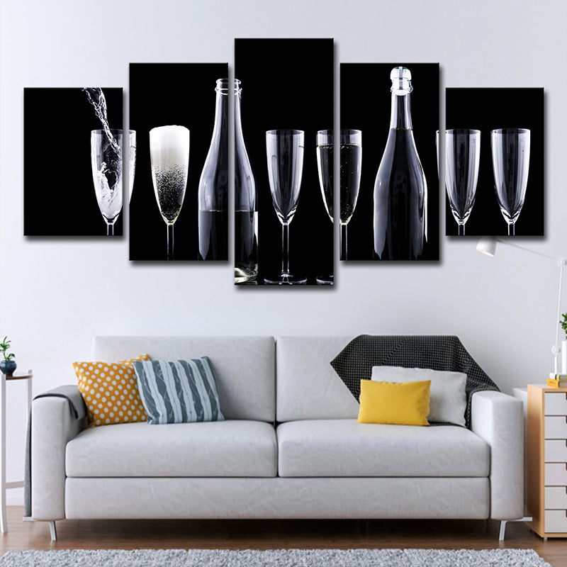 Modern Wine and Glasses Art Print Canvas Multi-Piece Black Wall Decor for Kitchen