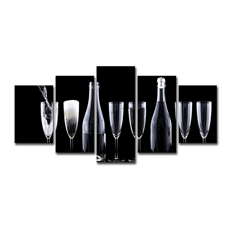 Modern Wine and Glasses Art Print Canvas Multi-Piece Black Wall Decor for Kitchen