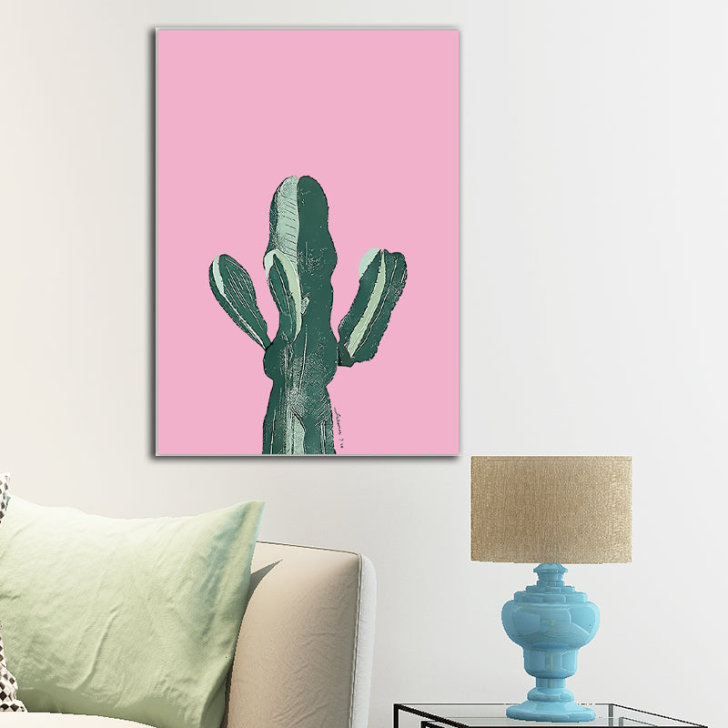 Tropix Plant Cactus Canvas Pastel Color Textured Wall Art Decor for Sitting Room