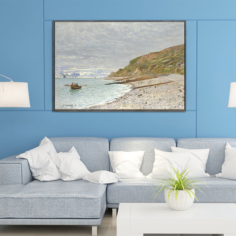 Sea Bay Scenery Painting Decorative Textured Home Canvas Wall Art in Brown and Grey