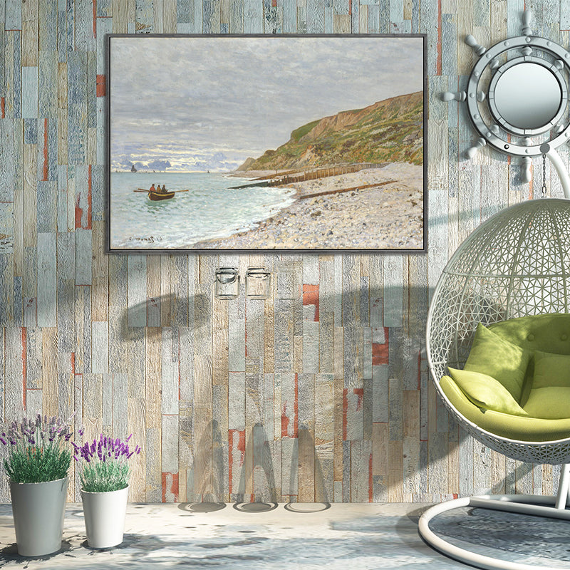 Sea Bay Scenery Painting Decorative Textured Home Canvas Wall Art in Brown and Grey