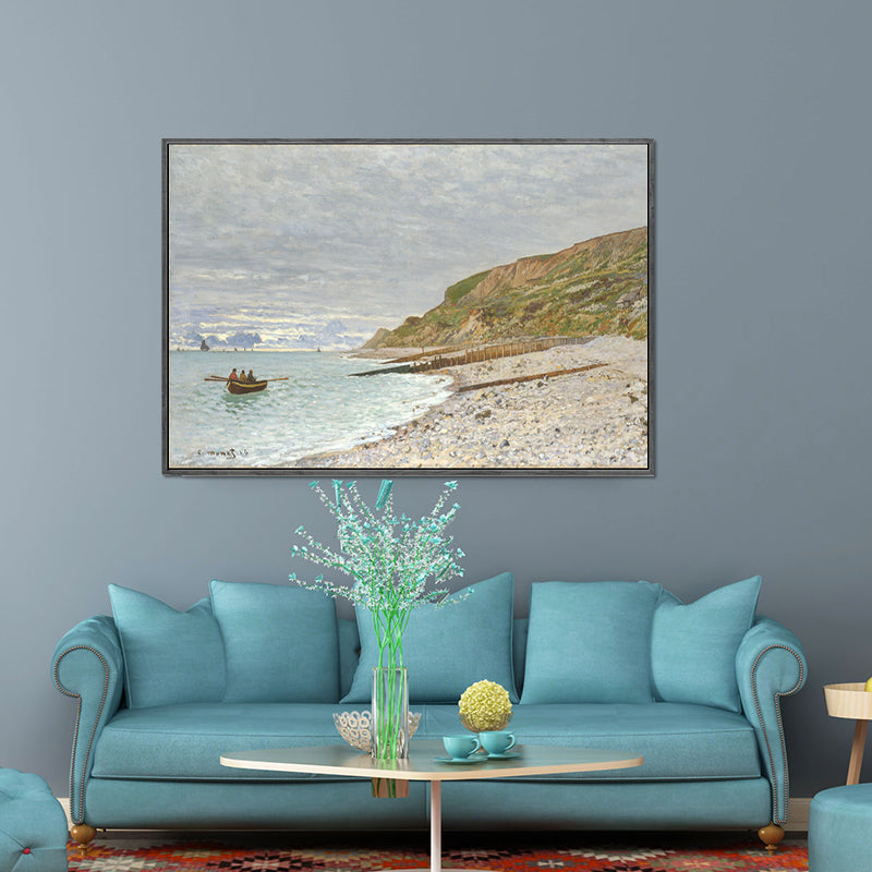 Sea Bay Scenery Painting Decorative Textured Home Canvas Wall Art in Brown and Grey