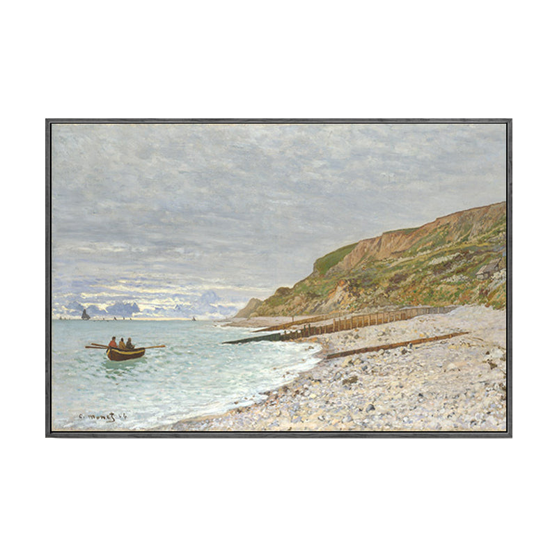 Sea Bay Scenery Painting Decorative Textured Home Canvas Wall Art in Brown and Grey