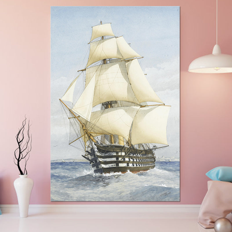 White Sailing Ship Canvas Art Textured Modernist Style Living Room Wall Decoration