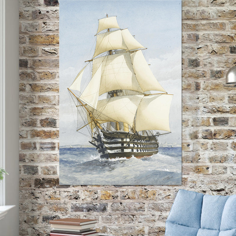 White Sailing Ship Canvas Art Textured Modernist Style Living Room Wall Decoration