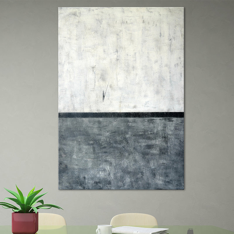 2-Tone Color Blocking Canvas Grey and White Minimalism Wall Art Print for Dining Room