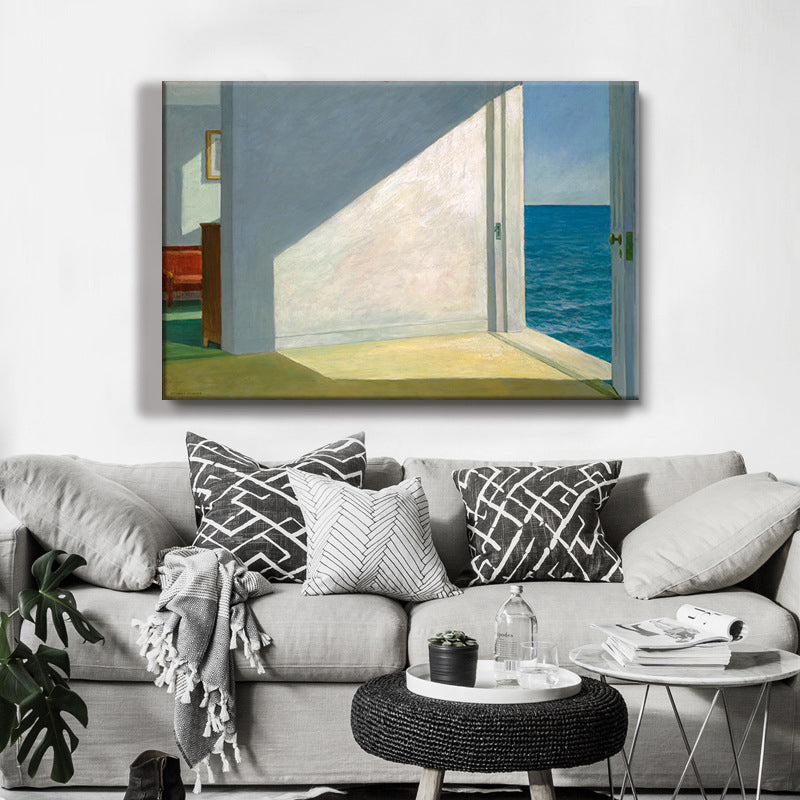 Door to the Sea Canvas Art White and Blue Modern Wall Decoration for Living Room