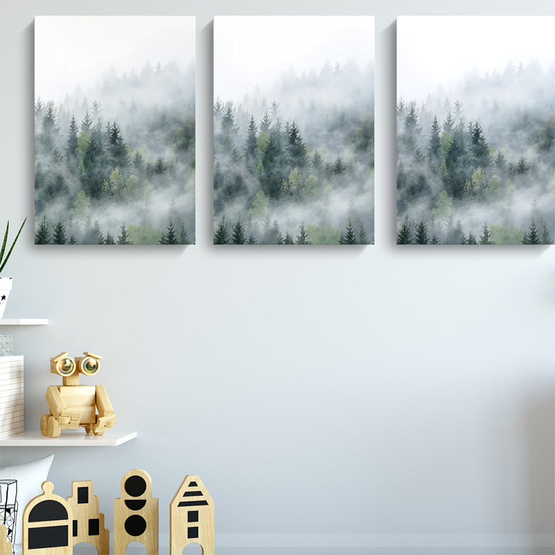 Modern Foggy Forest Wall Art Pastel Color Living Room Canvas Print, Textured