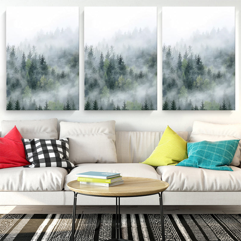 Modern Foggy Forest Wall Art Pastel Color Living Room Canvas Print, Textured