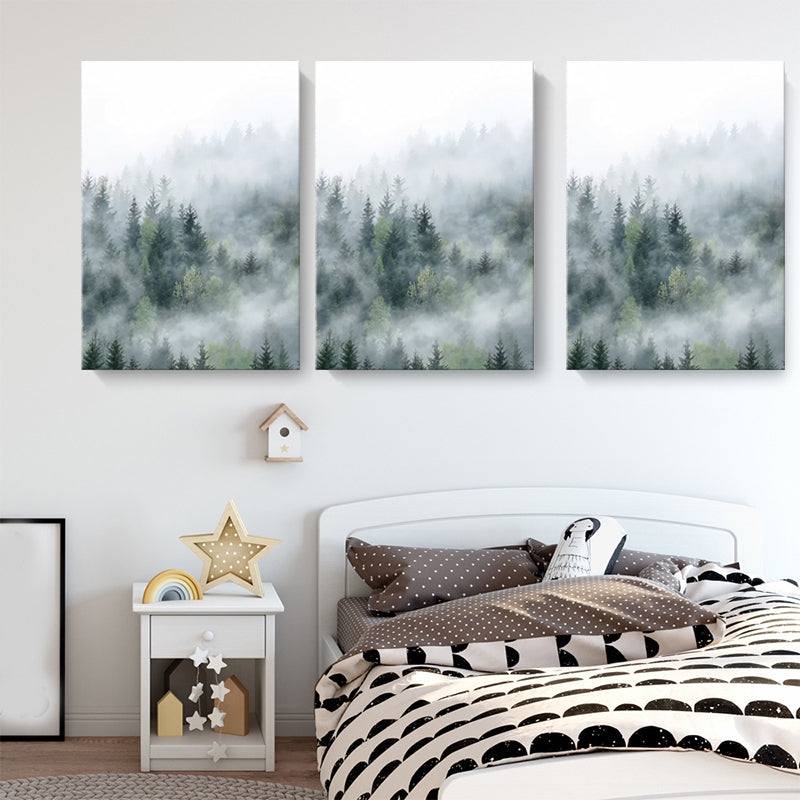 Modern Foggy Forest Wall Art Pastel Color Living Room Canvas Print, Textured