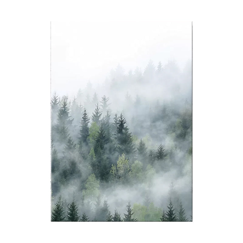 Modern Foggy Forest Wall Art Pastel Color Living Room Canvas Print, Textured