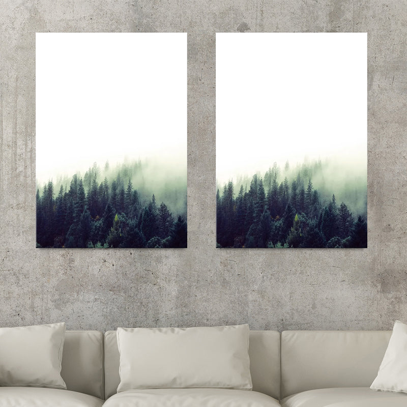 Modern Foggy Forest Wall Art Pastel Color Living Room Canvas Print, Textured