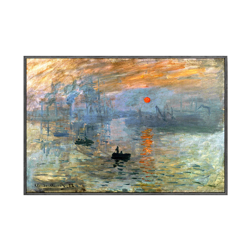 Nightfall Seascape Art Print Orange Canvas Painting for Living Room, Textured Surface