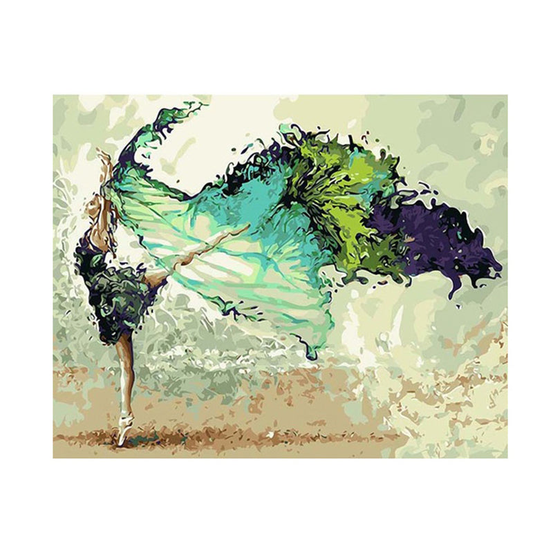 Modernist Woman Dancing Wall Art Canvas Textured Green Painting for Sitting Room