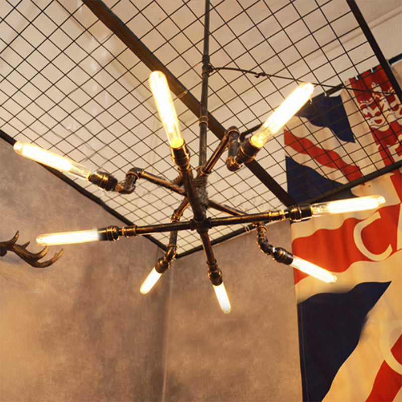 Bronzo 8 luci lampada lampadario in stile fattoria in ferro battuto Luce con soffitto con asta per interno