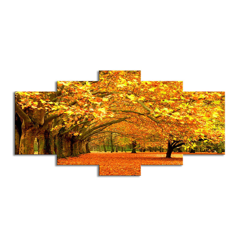 Orange Autumn Scenery Wall Art Maple Tree Avenue Modern Multi-Piece Canvas Print