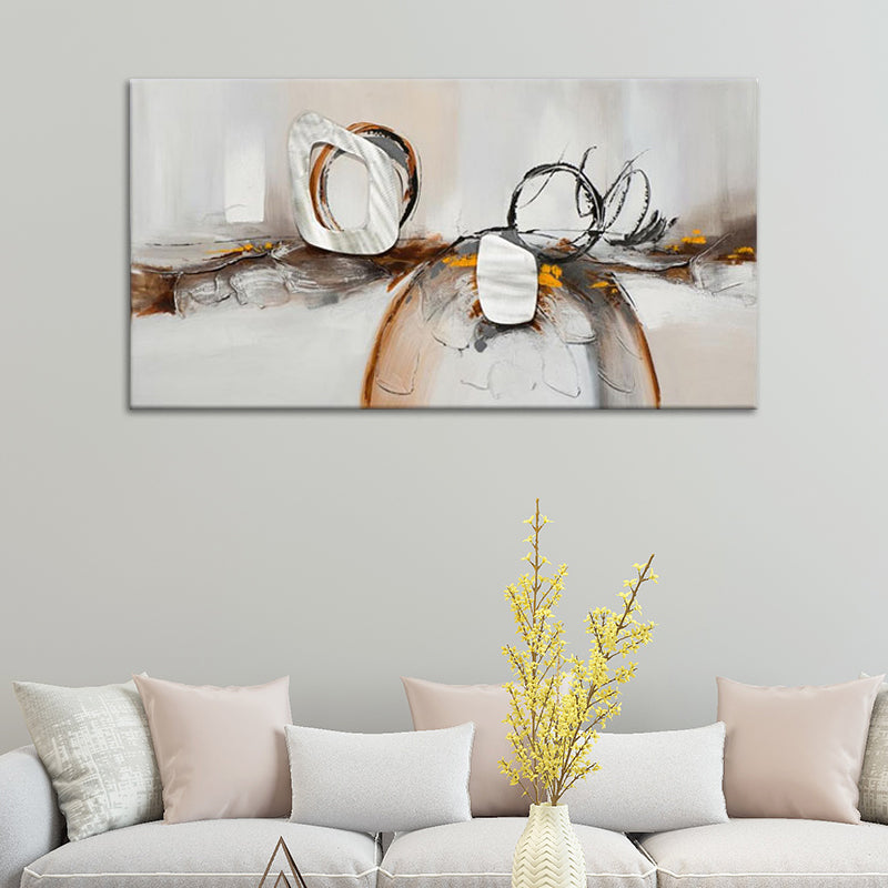 Brown-White Modern Wall Art Decor Abstract Painting Canvas Print for Family Room