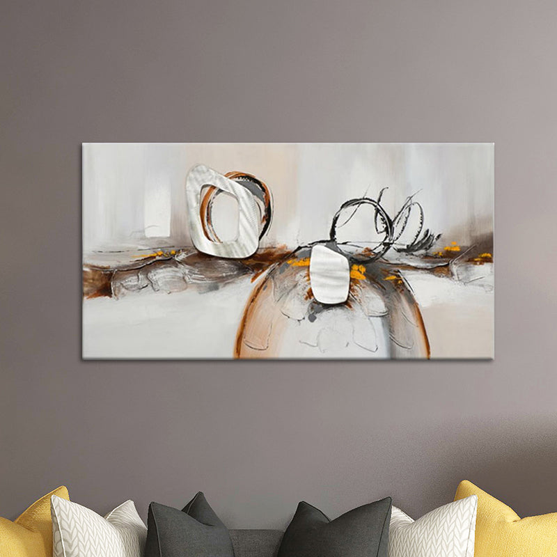 Brown-White Modern Wall Art Decor Abstract Painting Canvas Print for Family Room