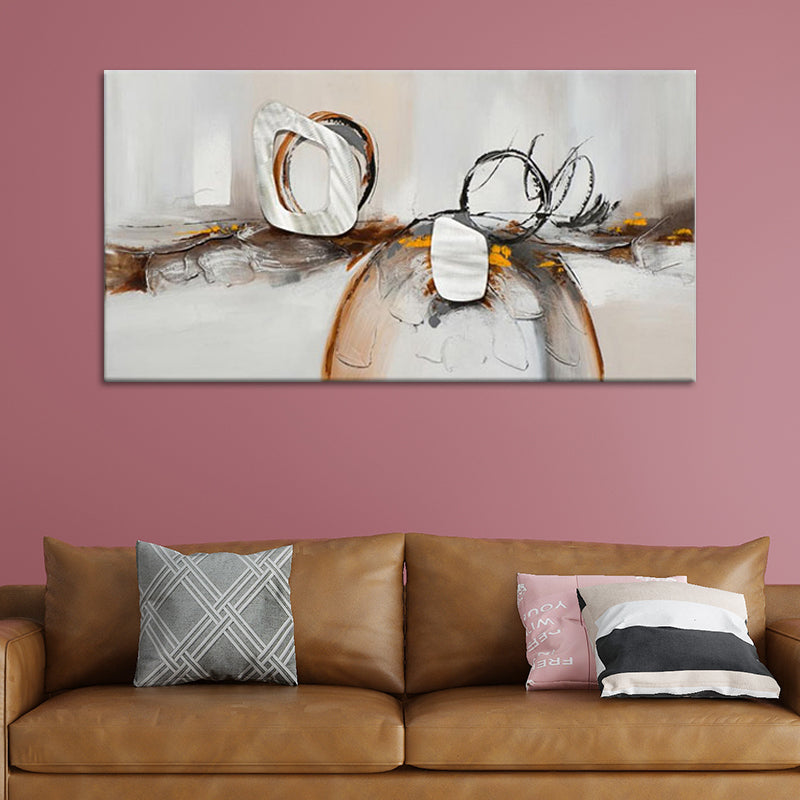 Brown-White Modern Wall Art Decor Abstract Painting Canvas Print for Family Room