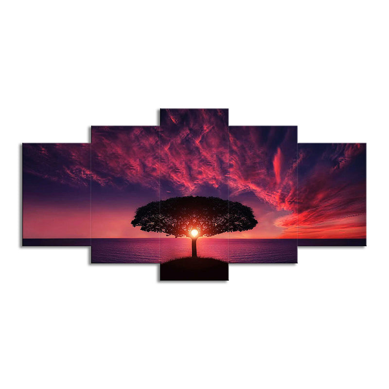 Purple Evening Glow Wall Art Tree of Life Modern Multi-Piece Canvas Print for Living Room