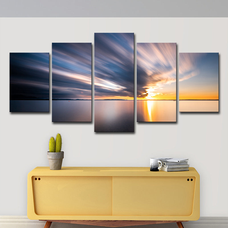 Modernist Wall Art Snapshot of Cloud over Tranquil Sea in Blue for Dining Room