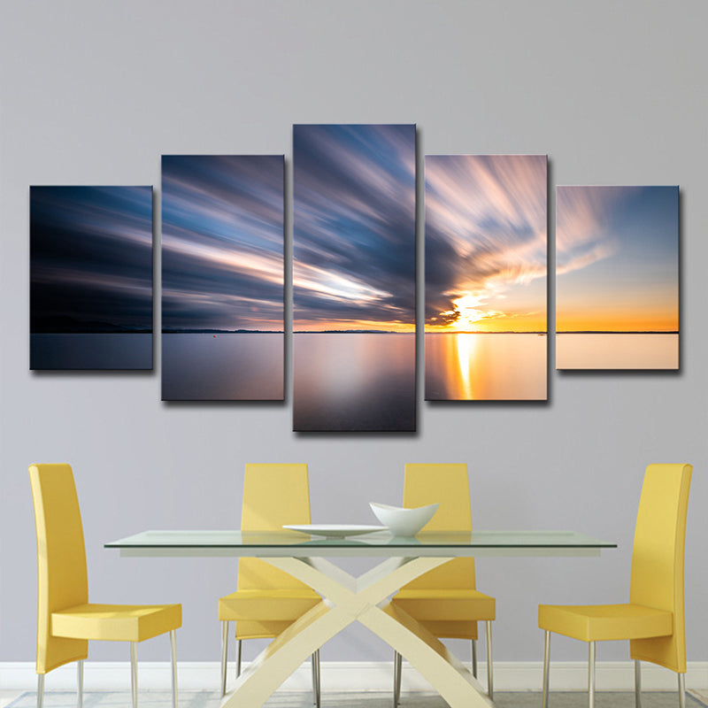 Modernist Wall Art Snapshot of Cloud over Tranquil Sea in Blue for Dining Room