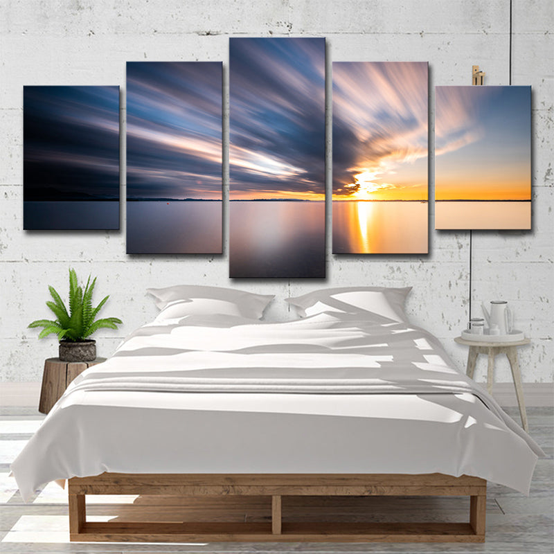 Modernist Wall Art Snapshot of Cloud over Tranquil Sea in Blue for Dining Room