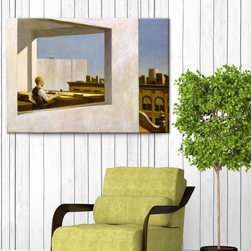 Leisure Time in Cafe Canvas Textured Contemporary Living Room Wall Art Decor in White