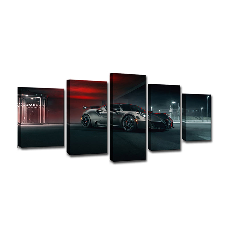 Black Alfa Romeo Canvas Print Luxurious Sport Car Modern Multi-Piece Wall Art for Boys House