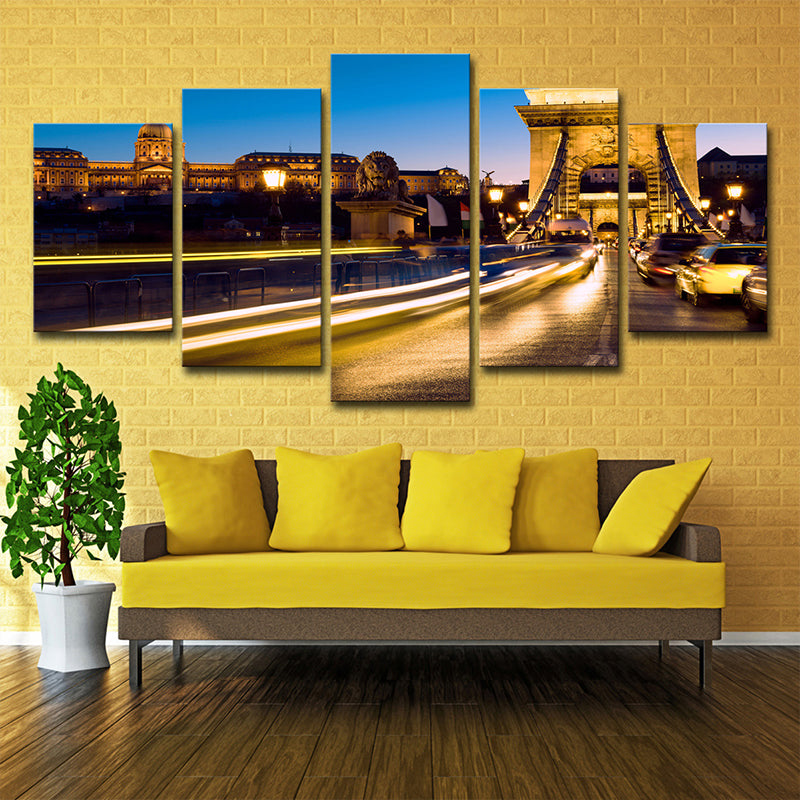 Yellow-Blue Modern Wall Art Decor Road to the Eiffel Tower Canvas Print for Parlor