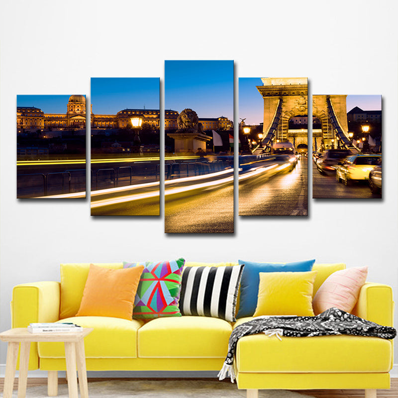 Yellow-Blue Modern Wall Art Decor Road to the Eiffel Tower Canvas Print for Parlor