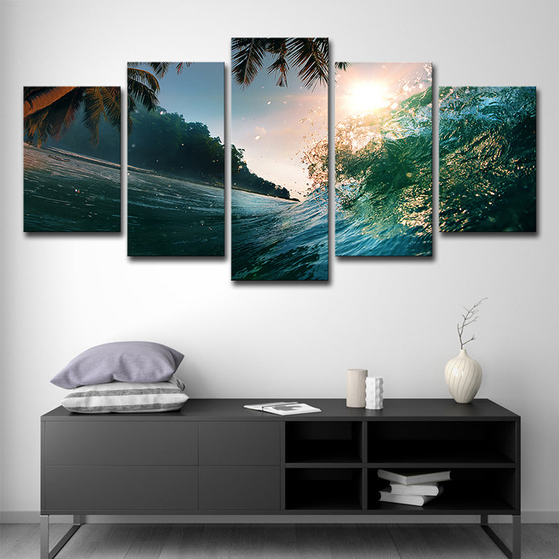 Tropical Underwater Shoot Wall Art Green View of Sun and Palm Wall Decor for Living Room