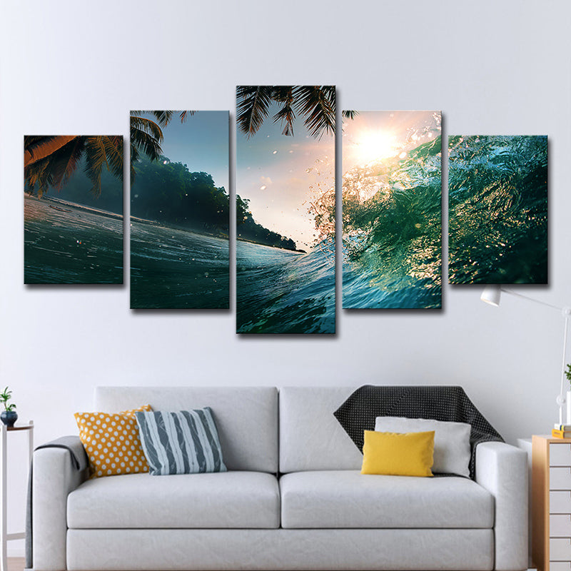 Tropical Underwater Shoot Wall Art Green View of Sun and Palm Wall Decor for Living Room