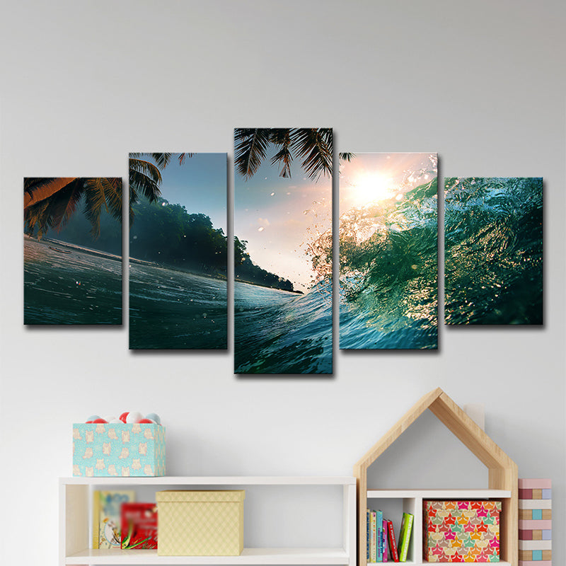 Tropical Underwater Shoot Wall Art Green View of Sun and Palm Wall Decor for Living Room