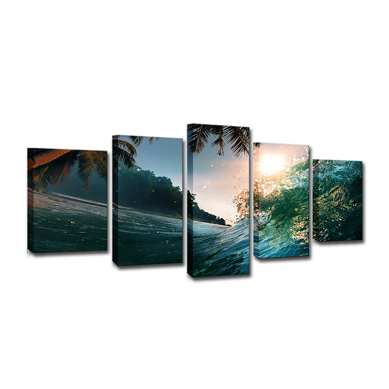 Tropical Underwater Shoot Wall Art Green View of Sun and Palm Wall Decor for Living Room