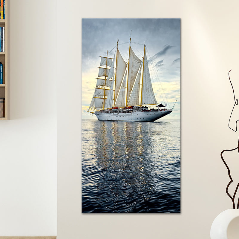 Tropical Canvas Wall Art Blue Sailing Ship on the Ocean Wall Decor for Living Room