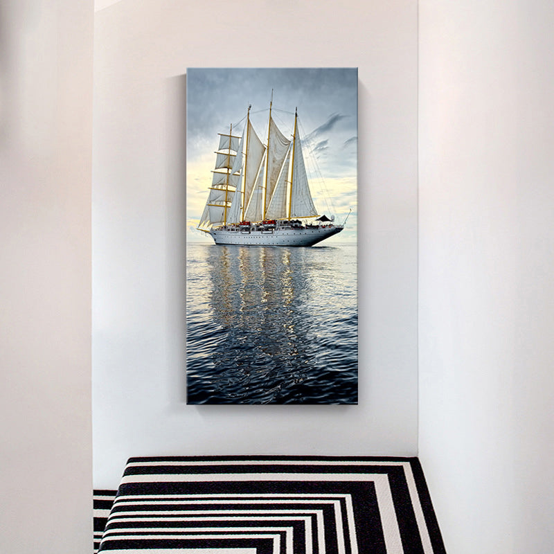 Tropical Canvas Wall Art Blue Sailing Ship on the Ocean Wall Decor for Living Room