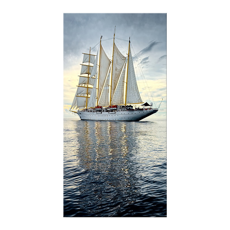 Tropical Canvas Wall Art Blue Sailing Ship on the Ocean Wall Decor for Living Room