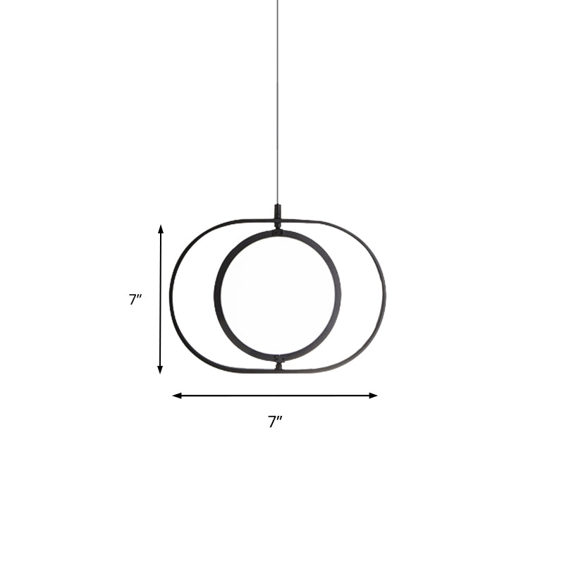 Oval Suspension Ceiling Light Simplicity Metal LED Black Pendant Light, Horizontal/Vertical