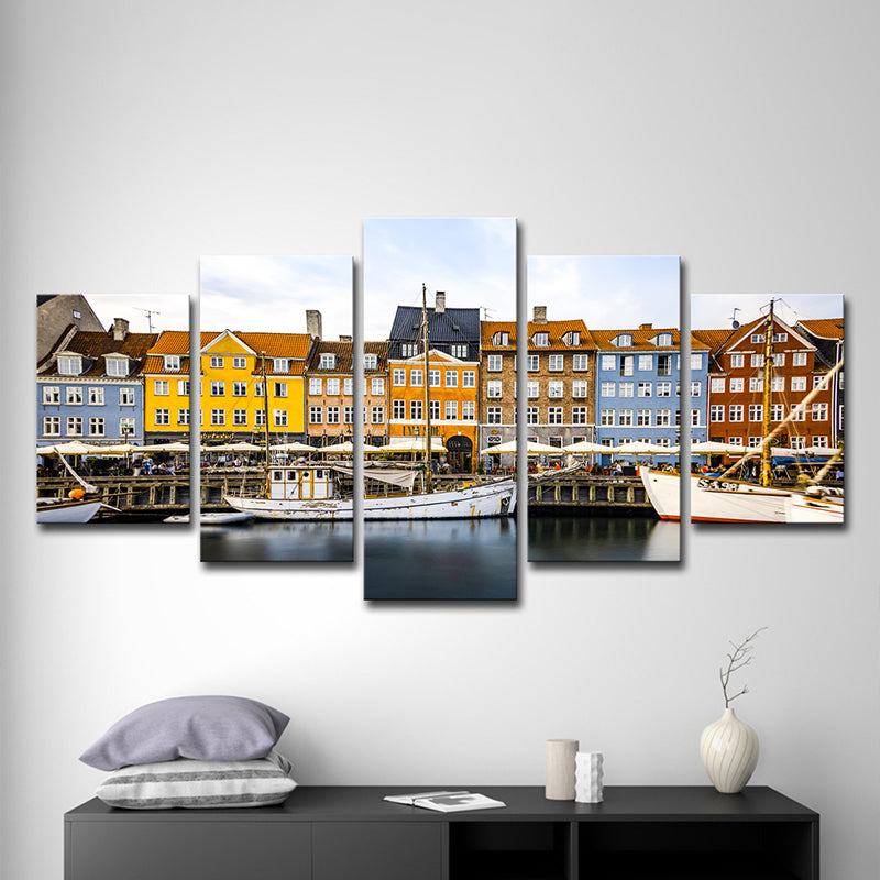 Venice Landscape Wall Art Modern Multi-Piece Canvas in Yellow-Brown for Home