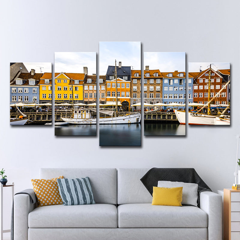 Venice Landscape Wall Art Modern Multi-Piece Canvas in Yellow-Brown for Home